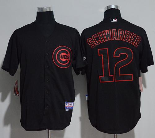 Cubs #12 Kyle Schwarber Black Strip Stitched MLB Jersey